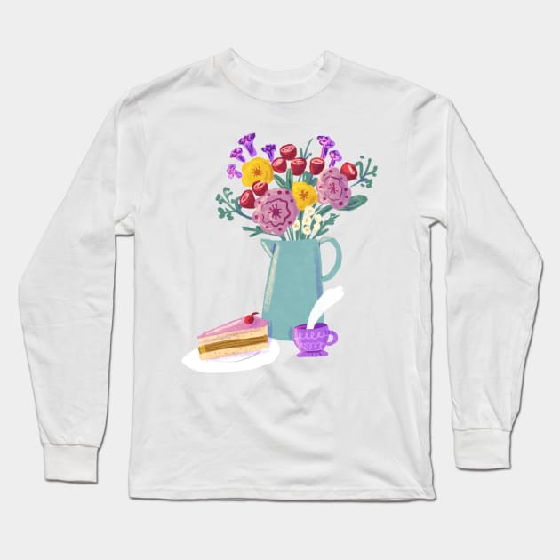 Cake Flowers and Tea Long Sleeve T-Shirt by Auvrea Studio